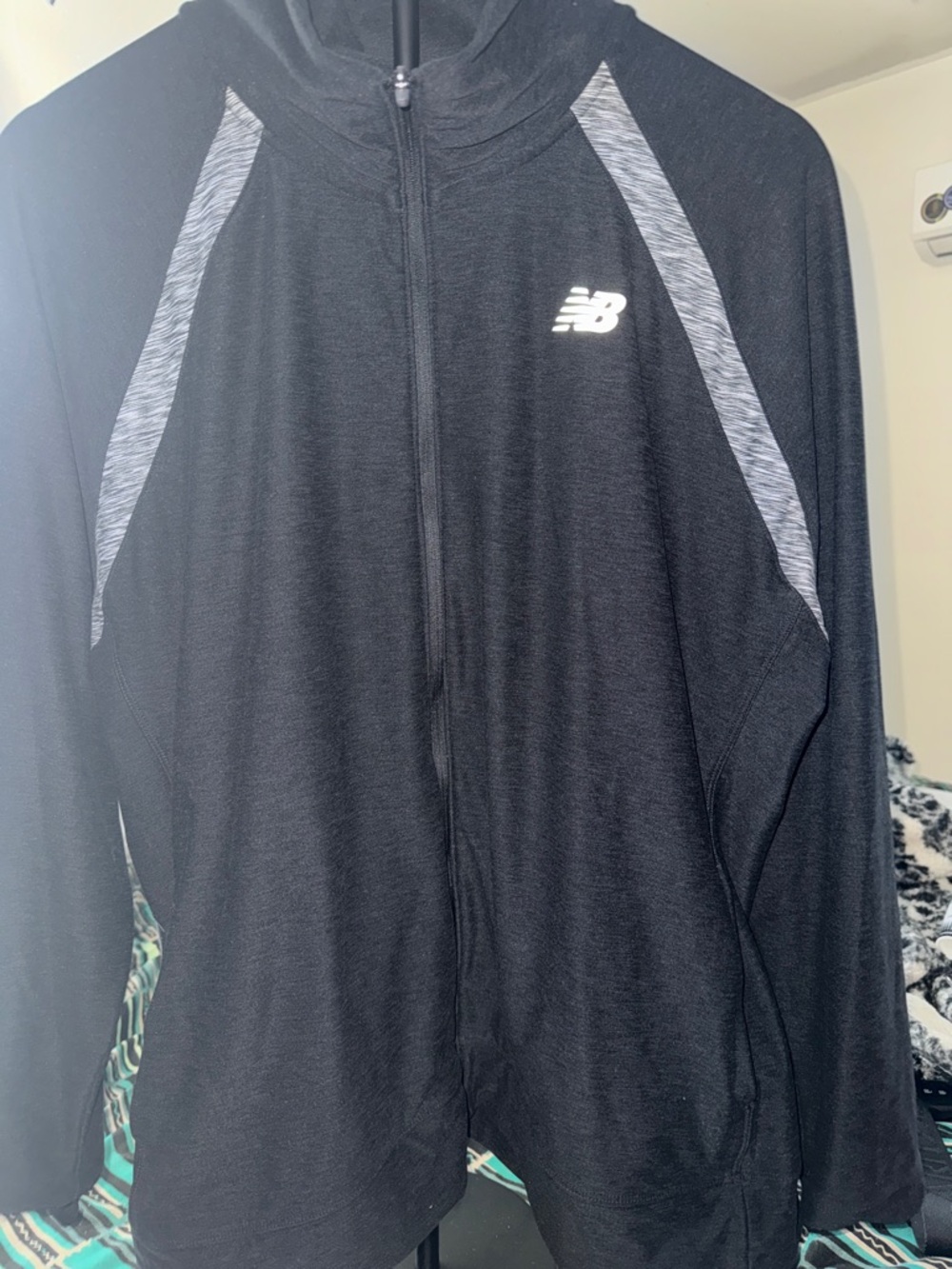 New Balance Black Hooded Full-Zip Jacket with Heather Gray Panels